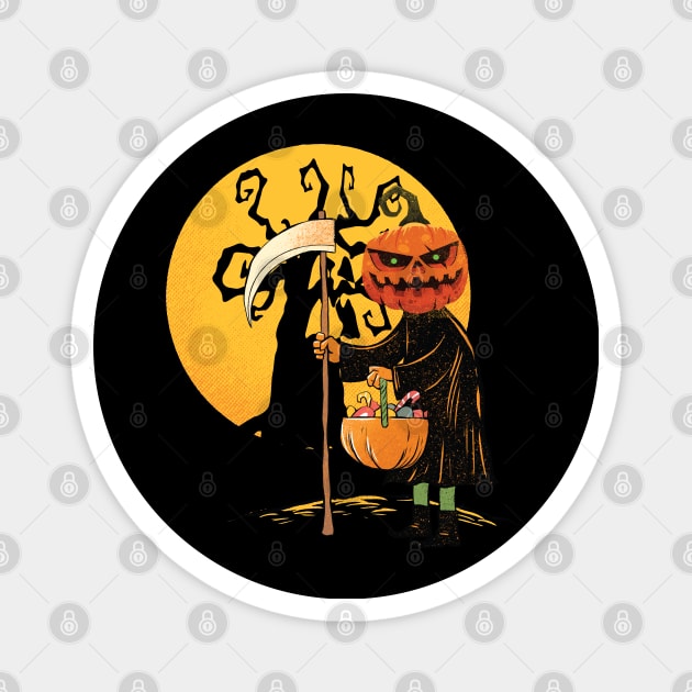 Vintage Halloween Graphic Art Pumpkin Face Ghost For Kids Magnet by DesignHND